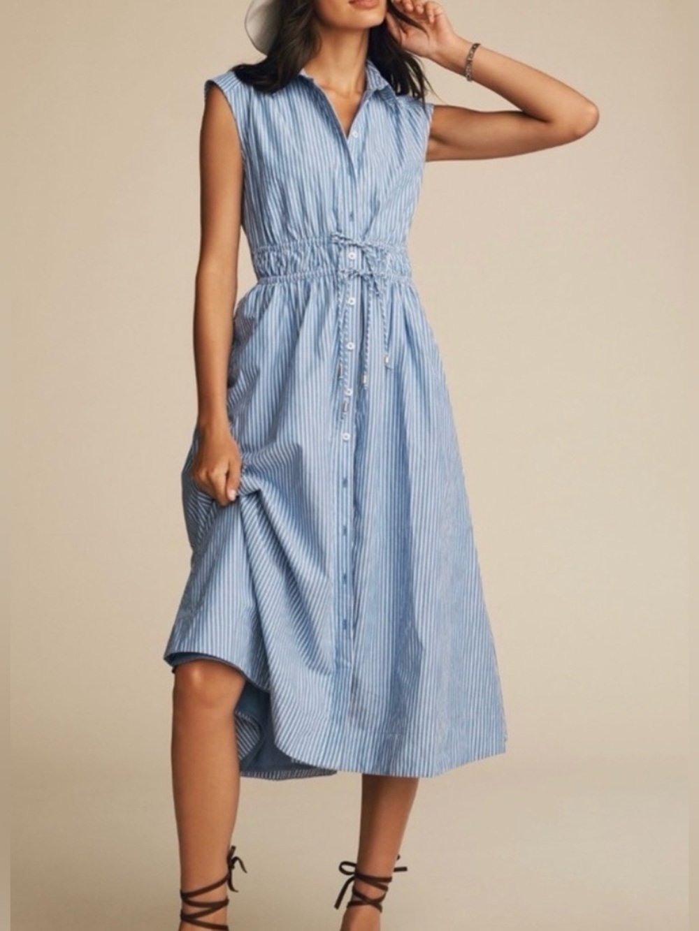 Anthropologie Blue and White Striped Sleeveless Shirtdress